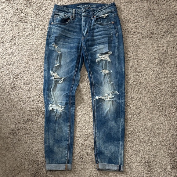 American Eagle Outfitters Denim - American Eagle Outfitters Dark Blue Distressed Button-Fly Jeans